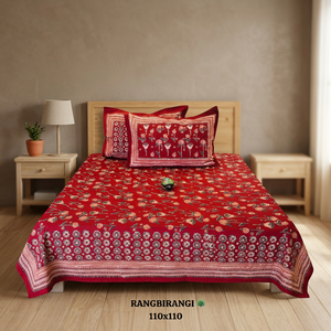 Parure de lit en coton imprimée délavée rouge avec draps et taies d'oreiller pour la maison et l'hôtel - Product Image 3
