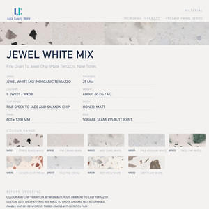 แผ่นเทอร์ราซโซ่สีขาวผสมอินอร์แกนิก Luca Jewel |   แผ่นผนังขัดเงาสำหรับห้องศาล ห้องโถงร้านขายผักผลไม้ ห้องโยคะ <span class=keywords><strong>ต</strong></span>ู้ปลา ล็อบบี้ รับผลิ<span class=keywords><strong>ต</strong></span>แบบ ODM OEM - Product Image 4