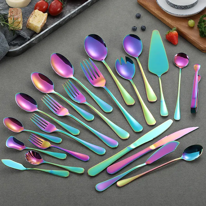 Bulk Colorful Rainbow PVD Stainless Steel Cutlery Set Multicolored Knife Spoon And Fork Wedding