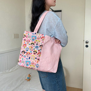 Nouveau sac fourre-tout en toile à fermeture éclair pour femme, grande capacité, style dessin animé, idéal pour étudiante, professeur ou navetteuse - Product Image 3