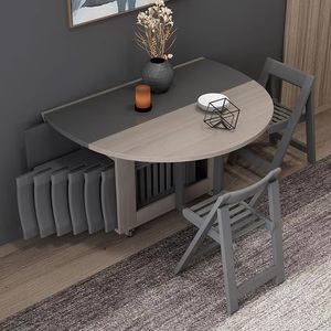 Tavolo da pranzo rotondo pieghevole in legno a scomparsa e sedia Set in legno multiuso compatto pieghevole mobili per la casa