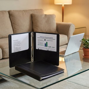 Leather 3-<b>Ring</b> <b>Binder</b> <b>Folder</b> with Pockets for Business Documents and Reports Hardcover Organizer - Product Image 4