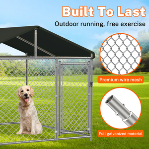Large Outdoor Dog Kennel 120x120inch Heavy Duty Outside Dog Kennel With Roof, Galvanized Steel Dog Kennel Fence - Product Image 3
