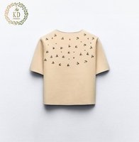KD fabrication de tricot personnalisé OEM ODM concepteur simple strass perlé cristal veste à manches courtes tricots femmes Cardigan pull