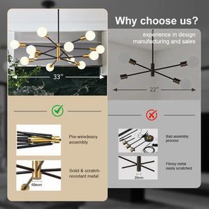 Candelabro Moderno Dorado y Negro de 12 Luces con Altura Ajustable sin Bombillas Lámpara Colgante de Fábrica al por Mayor para Sala y Comedor - Product Image 4