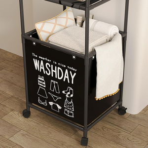 ตะกร้าผ้าพร้อมชั้นวางแบบถอดได้ โครงโลหะพับได้ สำหรับจัดเก็บในห้องน้ำ ห้องนอน ตะกร้าใส่ผ้าสกปรก - Product Image 4