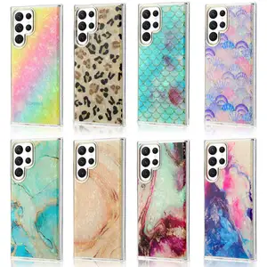 Funda de teléfono con estampado de leopardo y mármol para mujer y niña, cubierta trasera híbrida de TPU para Samsung Galaxy S22 Ultra