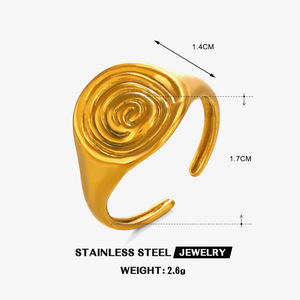 Anillo de Acero Inoxidable con Relieve Espiral Geométrico de Moda para Mujer, Anillo Ajustable de Oro de 18K para Venta al por Mayor - Product Image 5