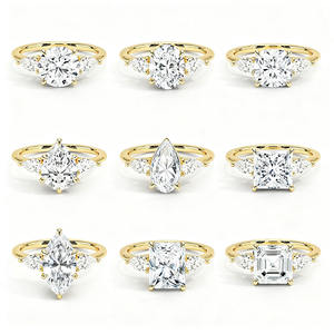 Ensemble de bagues de fiançailles en <span class=keywords><strong>or</strong></span> véritable 9K 10K 14K 18K pour femmes, coupe émeraude coussin, diamant personnalisé, moissanite, trois pierres - Product Image 2