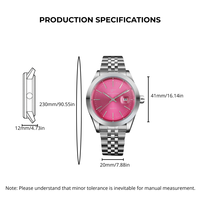 Montre-bracelet à quartz de luxe pour homme avec cadran rose, lunette polie, index horaires, date et boîtier en acier inoxydable