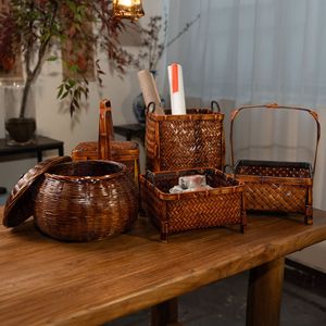 <b>Bamboo</b> Storage Baskets Rectangle Tung Oil Finish Kitchen Use Neatening Storage Food <b>Container</b> <b>Bamboo</b> Weaving - Product Image 4