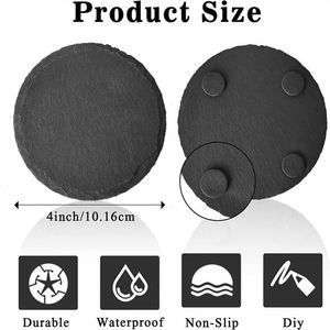 4 Inch Classic <b>Square</b> <b>Black</b> Slate Coasters Anti-Scratch Bottom Drink Cup Coaster for <b>Coffee</b> <b>Table</b> Home Kitchen Gifts - Product Image 3