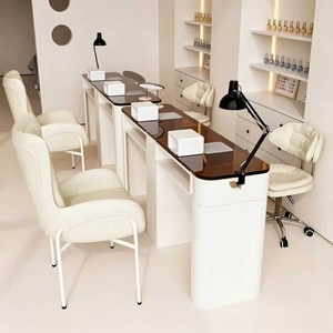 Cream-style Nail Art <b>Table</b> and Chair Set with Ironwork and Glass Featuring Built-in Vacuum Cleaner Socket and Nail Art Tab - Product Image 2