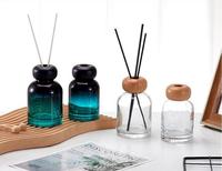 Couvercle en bois vide décoration de la maison forme ronde vert clair 100ml 150ml bouteille diffuseur en verre