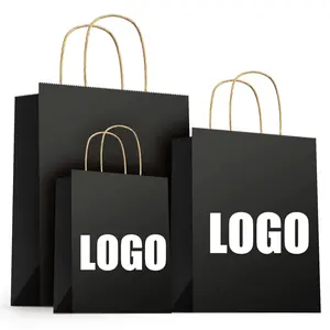 Recyclable Eco-Friendly Reinforced Handle Craft Paper Bags Printed Logo Solid Durable Bottom Brown Kraft Paper Shopping Bags