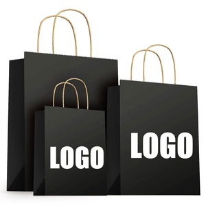 Borsa per la spesa in carta kraft nera con manico rinforzato ecologico riciclabile e fondo resistente, personalizzabile con logo - Product Image 1