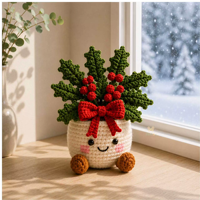 Décoration de Noël en pot crochetée à la main, mini arbre, bonhomme de neige, ornement de table, artisanat tricoté, décoration de fête pour la maison