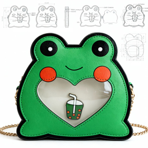 Borsa a tracolla personalizzata a forma di rana con finestra a cuore, in ecopelle, per spille e badge - Product Image 3