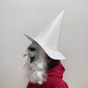Máscara de bruja blanca con pelo largo, sombrero con capucha de látex, accesorios para disfraz de Halloween - Product Image 3
