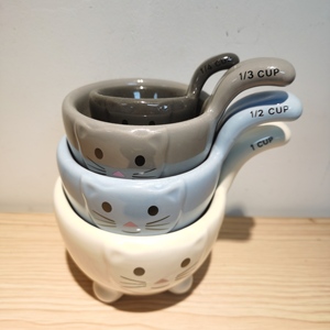 Bán buôn mới lạ gốm làm tổ mèo đo cup Set 4 Tùy chỉnh nấu ăn đo lường ly với thoải mái xử lý - Product Image 1