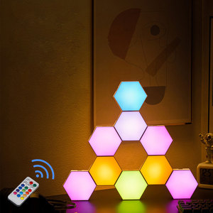 Đầy màu sắc <span class=keywords><strong>LED</strong></span> ánh sáng ban đêm sáng tạo hình học lắp ráp điều khiển từ xa hình lục giác Đèn tường cho phòng khách phòng ngủ DIY trang trí - Product Image 2