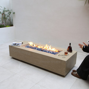 Mesa de Chimenea de <span class=keywords><strong>Gas</strong></span> para Exteriores Moderna con <span class=keywords><strong>Gas</strong></span> <span class=keywords><strong>Natural</strong></span>/<span class=keywords><strong>Propano</strong></span>, 65K BTUs, Independiente, con Protector de Viento de Vidrio y Hormigón GRC, Personalizable - Product Image 3