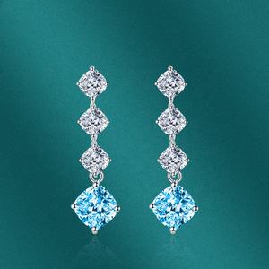Boucles d'oreilles clous carrées à franges brillantes en argent 925 de luxe romantique 2022 pour femmes, zircon coloré, cadeau de fête - Product Image 5