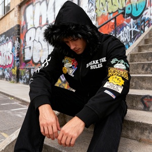 Sweat à capuche zippé pour homme, coupe oversize, hiver, haute qualité, 500 g/m², avec logo personnalisé, col en fourrure amovible, coupe-vent - Product Image 3