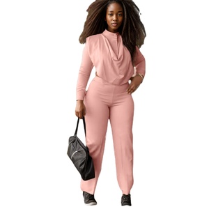 Conjunto de Pantalones y Top Corto de Dos Piezas en Color Sólido Informal de Última Moda Otoñal para Mujer - Product Image 1