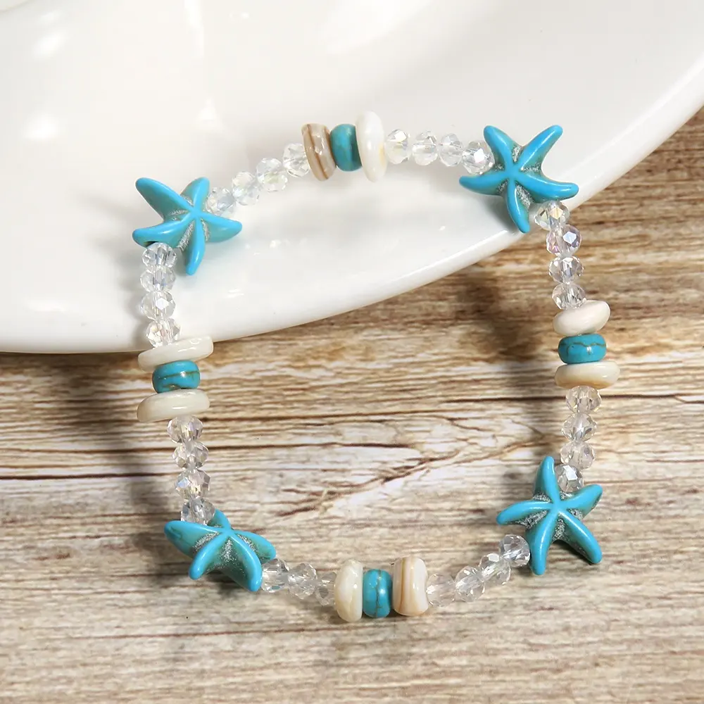 Sommer Neujahr Urlaub Ozean Schmuck blau Damen unregelmäßig Chip türkis Meerstern Schildkröte Glas Perlen elastisches Armband