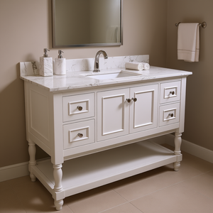 Montary Bathroom Vanity Top 43x22 Inch Engineered Stone Carrara White <b>Rectangular</b> Undermount Single Faucet Hole - Product Image 2