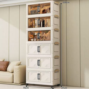 خزانة تخزين بلاستيكية قابلة للطي بـ 6 طبقات وبابين مع مقابض متينة وسعة كبيرة لتنظيم الأحذية والألعاب والوجبات الخفيفة في المنزل - Product Image 3