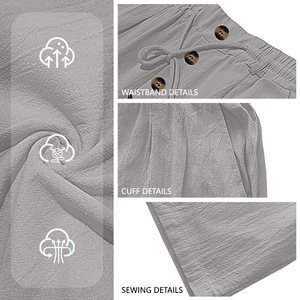Pantalones de Lino para <span class=keywords><strong>Hombre</strong></span>, 95% Lino, Talla Grande, Casuales, Plisados, de Pierna Ancha, con Cordón y Botones, de Verano, Alta Calidad, para Uso Diario - Product Image 2