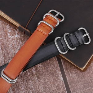 Correa de reloj de cuero de becerro genuino encerado con aceite de capa superior 20 22mm Retro 5 anillos banda de cuero de una pieza de bucle suave de un <span class=keywords><strong>solo</strong></span> paso - Product Image 5