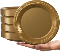 Assiettes en plastique dorées sans BPA, bordure diamant, jetables, rondes, pour mariage, anniversaire, traiteur