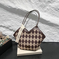 Tas Tote PU Retro Trendy May Shine untuk Wanita, Tas Kasual Kapasitas Besar, Penutup Ritsleting, Tekstur Indah, Bahan Poliester Portabel