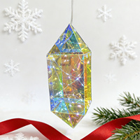 Ornement suspendu en diamant 3D irisé, LED à piles en PET, décoration géométrique pour mariage, Noël, fête, cadeau fait main, OEM ODM, lumière décorative