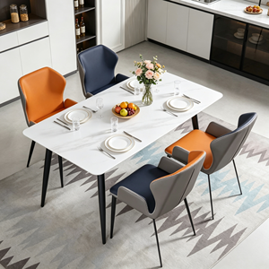 Modern Rectangular Marble <b>Dining</b> Table <b>Set</b> with PU Leather <b>Chairs</b> for Home <b>Dining</b> Furniture - Product Image 1