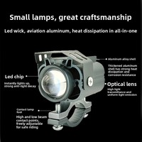 Projecteur LED Moto 12W à Double Température de Couleur (3000K-6500K) 12-80V, Mini Phare Antibrouillard Externe à 1 Lentille avec Support de Guidon