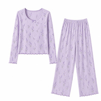 Ensemble de vêtements de détente à manches longues en viscose de bambou et élasthanne, doux et décontracté pour l'automne, ODM, écologique, lavable en machine, marque privée pour femmes