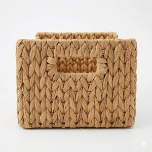 Natural Water Hyacinth <b>Storage</b> Basket Handmade Woven <b>Shelf</b> Organizer Bin With Built In Handles For Cozy Boho Home Decoration - Product Image 6