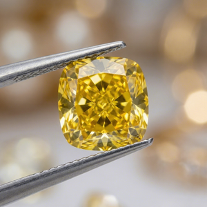 RCK Global 4ct <b>Cushion</b> Cut Lab Grown Diamond <b>Statement</b> Ring 9.0mm Fancy Vivid Canary Yellow CVD Loose Diamond VS1 Excellent - Product Image 3