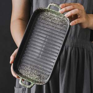 <span class=keywords><strong>Plat</strong></span> à four <span class=keywords><strong>rectangulaire</strong></span> long à rayures, <span class=keywords><strong>plat</strong></span> à four <span class=keywords><strong>rectangulaire</strong></span> antiadhésif à double poignée, plaque à pizza <span class=keywords><strong>en</strong></span> céramique - Product Image 6