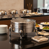 Luxe ronde roestvrijstalen chafing dish, professionele buffetserver, geïsoleerde voedselwarmer voor hotels & restaurants.