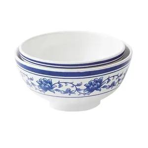 中国の伝統的なスタイルの青と白の磁器メラミンボウル安いA5 100% 食器ボウル調味料ボウル