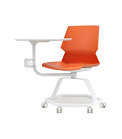 Chaise de formation ergonomique mobile moderne avec tablette d'écriture rabattable, porte-gobelet en nylon, roulettes, empilable, en PP, pour étudiants et bureaux
