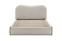 Lit capitonné de style français, taille King, avec pieds en bois massif, blanc riz doux, meubles de chambre à coucher