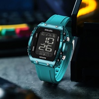 Nouvelle montre de sport SMAEL 8108 carrée, étanche 3 ATM, lumineuse, avec alarme et chronomètre, bracelet en silicone/plastique, unisexe