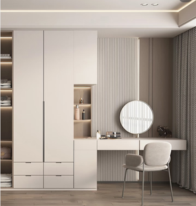 Armoire d'angle moderne en bois massif avec <span class=keywords><strong>bureau</strong></span> <span class=keywords><strong>intégré</strong></span>, coiffeuse en L, portes coulissantes, hauteur réglable, rangement pour <span class=keywords><strong>dressing</strong></span> - Product Image 5