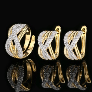 2026 Eco-friendly Copper Best Selling Wedding Engagement Party Jewelry Gold Plated Brushed Design Elegant Hoop <b>Earrings</b> Ring <b>Set</b> - Product Image 3